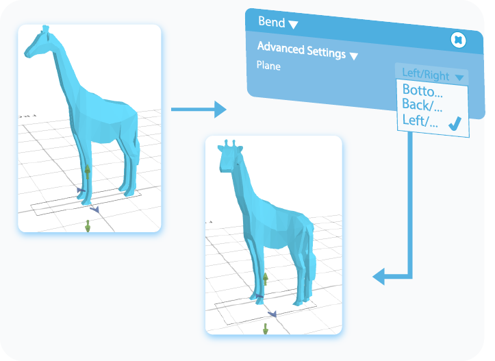 Selecting the Plane on which the object will Bend from the drop-down list in the advanced settings